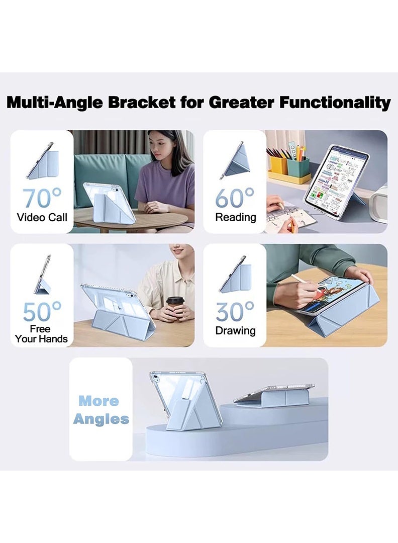 Theodor Case for iPad (A16) 11th 11 inch 2025 Gen iPad 11 Case/Case For iPad 10th Gen Case 2022 iPad 10 Case with Pencil Holder 8 Mutil Angles Folding Auto Wake/Sleep Transparent Shell Back with Pencil Holder Smart Cover for 11" iPad 11th 2025/10.9"iPad 10th Gen 2022- Sky Blue - Image 3